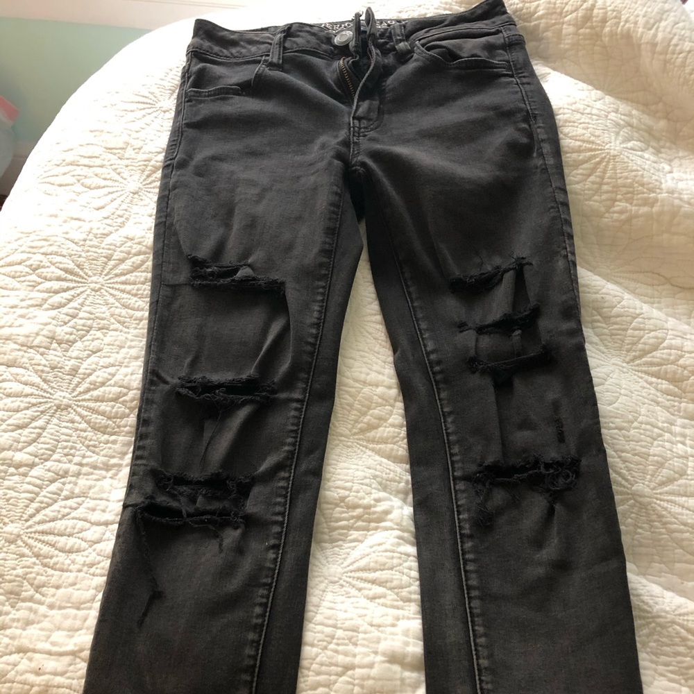American eagle black ripped skinny jeans
